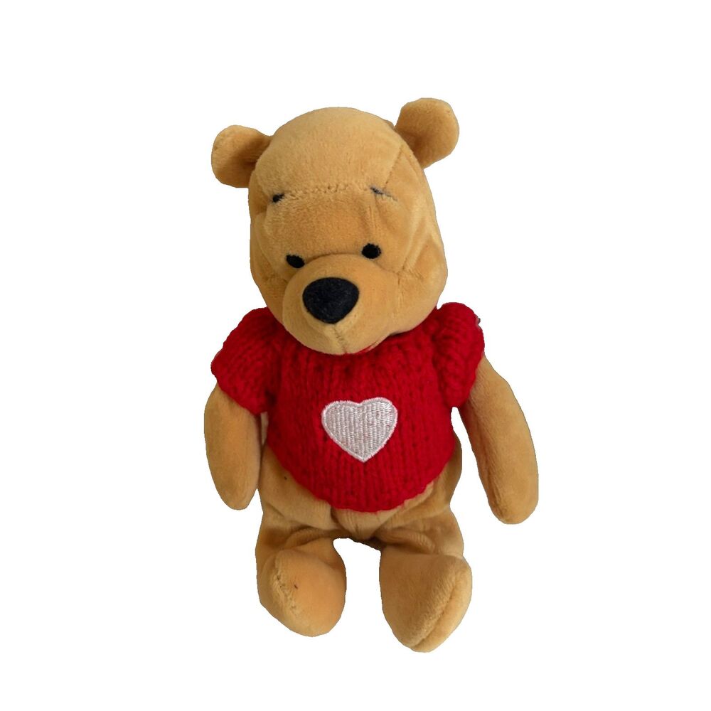 Disney Winnie the Pooh With Red Sweater Bean Bag Plush 6"